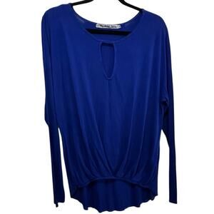 Michael Stars Women's Blue Keyhole Crew Neck Long Sleeve Top Size One Size